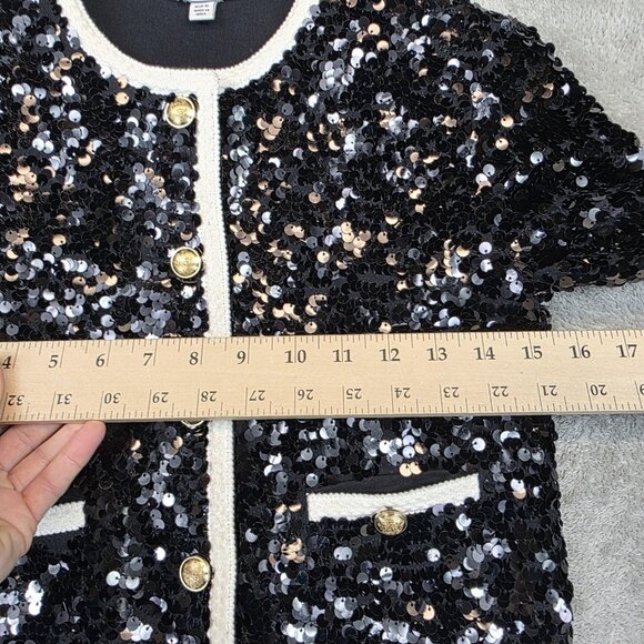 Crewcuts Jacket Girls Medium 8-9 Black Sequin Tweed Trim Cardigan Party Holiday - Picture 11 of 15
